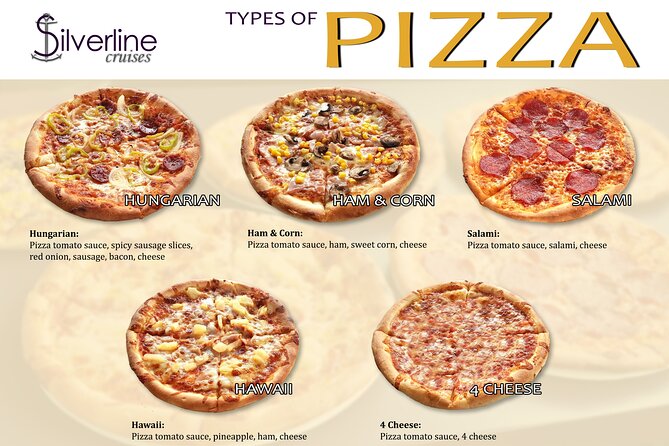 Budapest Danube Pizza Cruise with Welcome Drink - Five pizzas, from Hungarian sausage to vegan Margherita