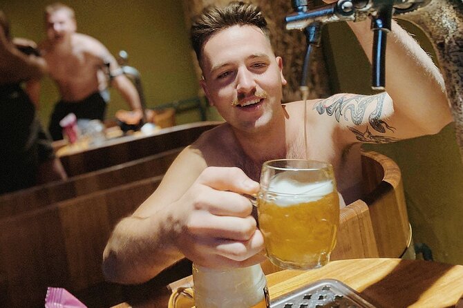 Budapest Exclusive Thermal Spa LUKACS LUXURIOUS PRIVATE BEER BATH - The private tub, beer tap, and bath atmosphere