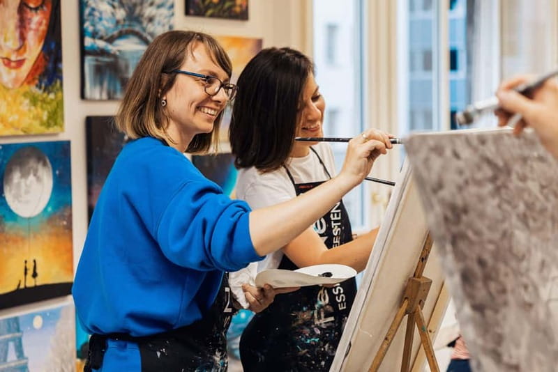 Budapest: Paint and sip experience - Wine, coffee, and the social side